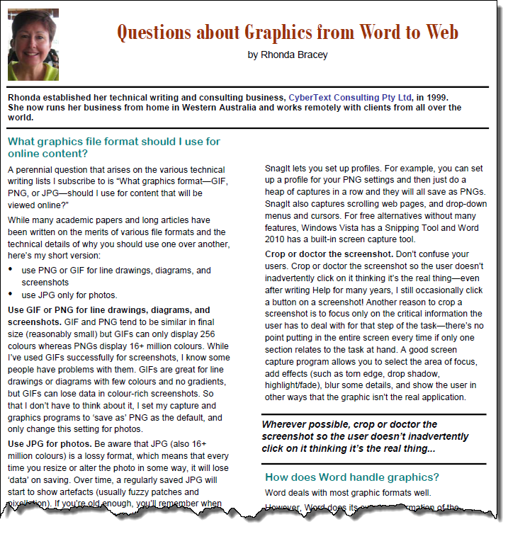 Screenshot of Questions about Graphics from Word to Web article