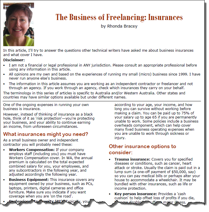 Screenshot from The Business of Freelancing: Insurances article