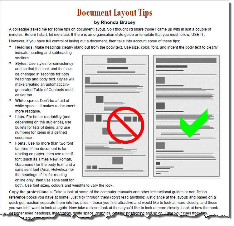 Screenshot of Document Layout Tips article