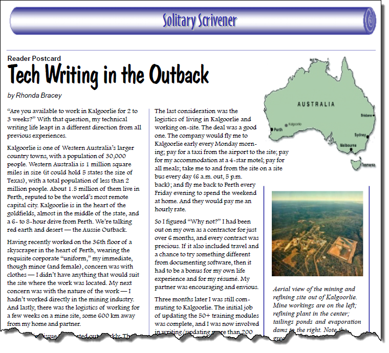 Screenshot from the Tech Writing in the Outback article