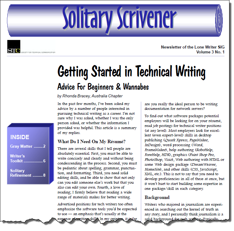 Screenshot from the Getting Started in Technical Writing article