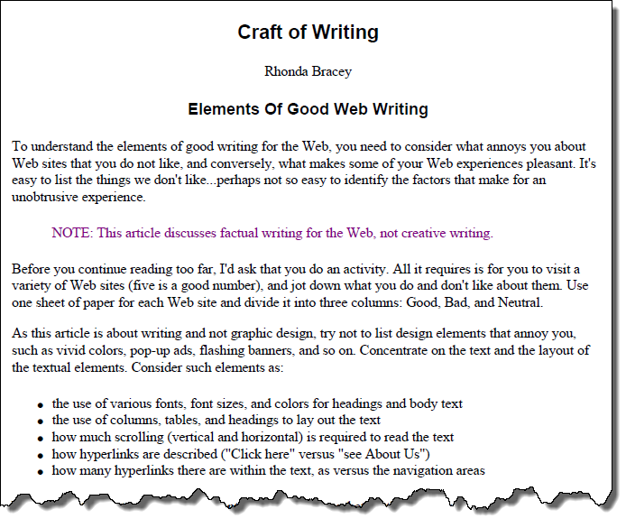 Screenshot from the Elements of Good Web Writing article